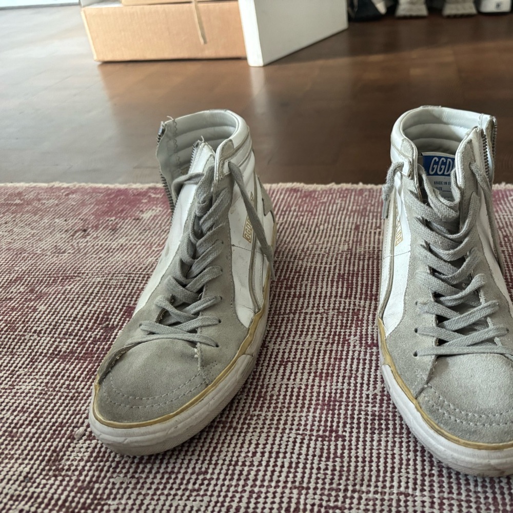 Authentic Golden Goose Gray and White High-Top Sneakers hardly worn
